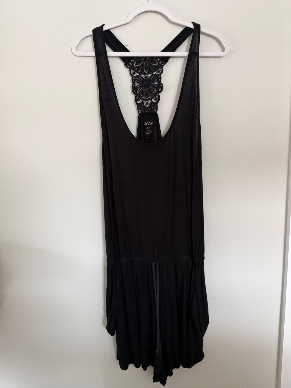 Aerie Black Lace-Back Romper